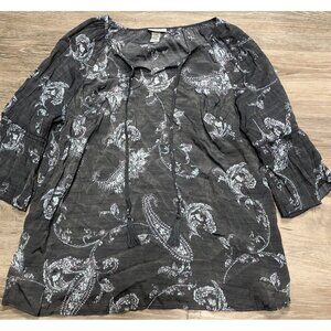 Catherines Womens SZ 14/16W V Neck Tassel Bell Sleeves Paisley‎ Top Fairy Shirt